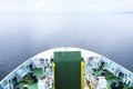Front bow of ferry ship facing blank empty horizon in the sea ocean heading to Scottish island