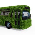 The Front of the Bus is Overgrown with Green Grass Close-Up. Eco-Friendly Urban Transport Concept.