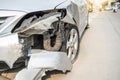 Front of car crash get damaged by accident on the road in the city, damaged automobiles Royalty Free Stock Photo