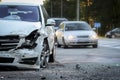 Front of a car get damaged by crash accident on the road Royalty Free Stock Photo