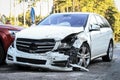 Front of a car get damaged by crash accident