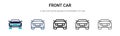 Front car icon in filled, thin line, outline and stroke style. Vector illustration of two colored and black front car vector icons Royalty Free Stock Photo