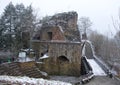 Front of castle ruins on a snowy cold day in Germany Royalty Free Stock Photo