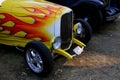 The Front of a classic hotrod at a car show in Calistoga which is a town in Napa Valley