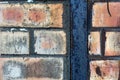 Front close-up view of a old brick wall - Image Royalty Free Stock Photo