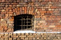 Front close-up view of a vintage brick with a window - Image Royalty Free Stock Photo
