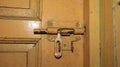 Front closeup shot of locked doors of a door Royalty Free Stock Photo