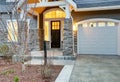 Front covered porch design with stone columns Royalty Free Stock Photo