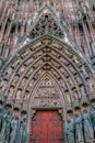 Front details of the exterior of famous Notre Dame Cathedral de Strasbourg, France Royalty Free Stock Photo
