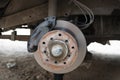 Front disk brake on a old car Royalty Free Stock Photo