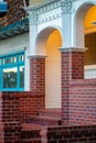 Front door archway on home with brick and white wooden exterior facade in the historic districts of san francisco Royalty Free Stock Photo