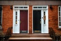 Front Door of a Beautiful Georgian Era English Manhattan Town House. New York City home building entrance Royalty Free Stock Photo