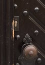 The front door closeup. Keyhole and handle