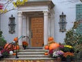 Front door of house with Halloween decorations Royalty Free Stock Photo