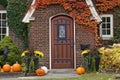 Front door of house with Halloween decorations