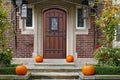 Front door of house with Halloween decorations Royalty Free Stock Photo