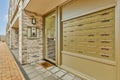 the front door of a house with a lockers