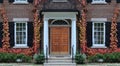 Front door of house surrounded by colorful ivy Royalty Free Stock Photo