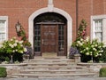 Front door with hydrangeas