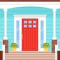 Front door, porch house. Vector illustration. Facade in flat design Royalty Free Stock Photo