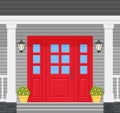 Front door, porch house. Vector illustration in flat design Royalty Free Stock Photo