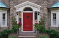 Front door of stone house