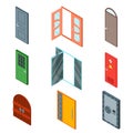 Front Doors Set Isometric View. Vector Royalty Free Stock Photo