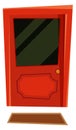 Front doorstep cartoon icon. Red facade door