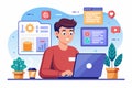 A front end developer focuses on coding and design in a bright, organized workspace Front end developer with mobile application or Royalty Free Stock Photo
