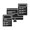 Front-end development black glyph icon. Practice of converting data to a graphical interface, through the use of HTML, CSS, and