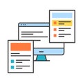 Front-end development color line icon. Practice of converting data to a graphical interface, through the use of HTML, CSS, and Royalty Free Stock Photo