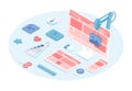 Front-end development. Develop computer website interface frontend graphics. Web page programming, coding and testing. Royalty Free Stock Photo