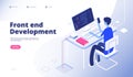 Front end development. Developer programmer person develop computer phone website interface dashboard futuristic landing