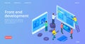 Front end development. Isometric interface development landing page. Vector site construction, web design banner Royalty Free Stock Photo