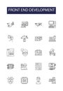 Front end development line vector icons and signs. CSS, JavaScript, JQuery, React, Angular, AJAX, DOM, Bootstrap outline