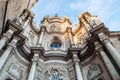 Front entrance facade of Torre del Micalet at Valencia cathedral. Spain