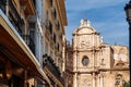 Front entrance facade of Torre del Micalet at Valencia cathedral. Spain