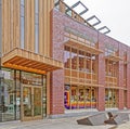 front entrance and sidewalk, Williams College bookstore and cafÃ© with solar panels