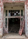 The front entrance to an old abandoned school on State Route 666 in Endeavor, Pennsylvania, USA