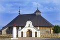 Front entry of Birth Mother Mary Visitation church, Rumsiskes, Kaunas district, Lithuania Royalty Free Stock Photo