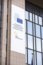 Front of the European Council with the logo of the Portuguese rotating presidency Royalty Free Stock Photo