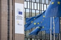 Front of the European Council with the logo of the Portuguese rotating presidency Royalty Free Stock Photo