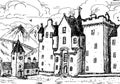 Front facade of Blair Atholl Castle in Scotland