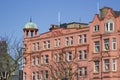 The front facade and copper domed tower of the derelict Royal Hotel in Bangor County Down