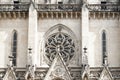 Front facade detail on a white stone cathedral