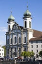 The front facade of the Jesuit church in Lucerne