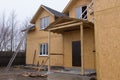 Front facade of a new house under construction Royalty Free Stock Photo