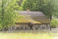 Front facade of old wooden cabin. Royalty Free Stock Photo