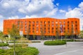 Front facade of the orange apartment building Hete Kolen in Groningen Royalty Free Stock Photo