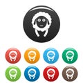 Front face sheep icons set color